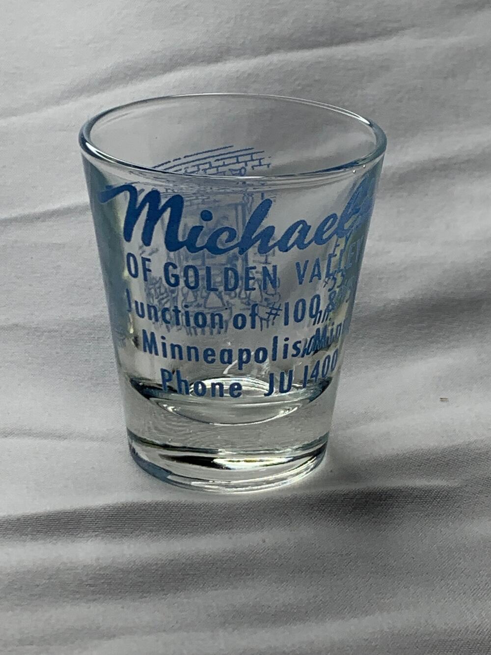 Vintage 1950s Michael’s Golden Valley MN Advertising Shot Glass JU 1400